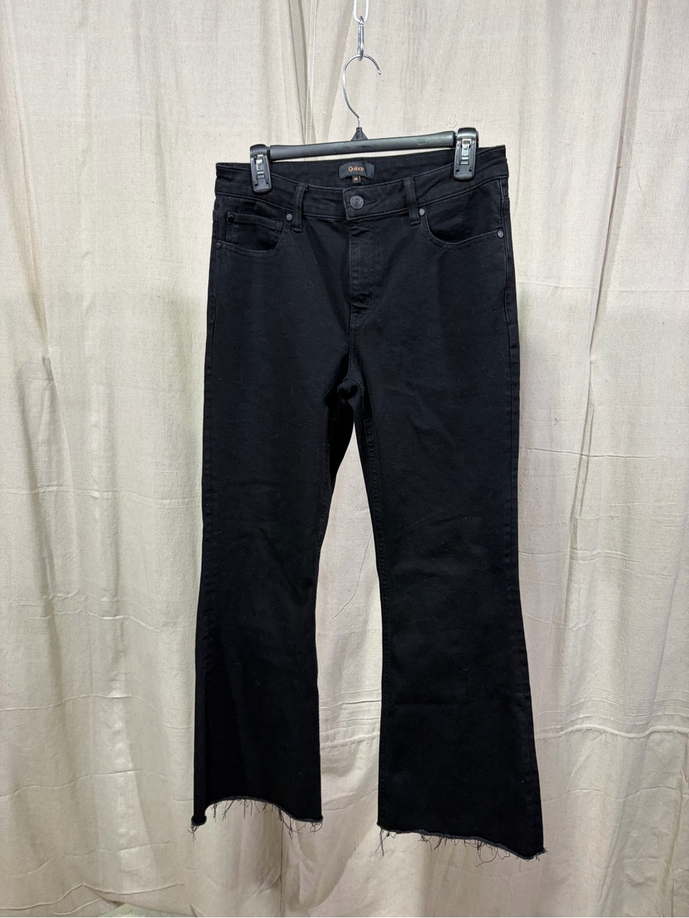 Quince Luna Stretch Flare Frayed Hem Jeans